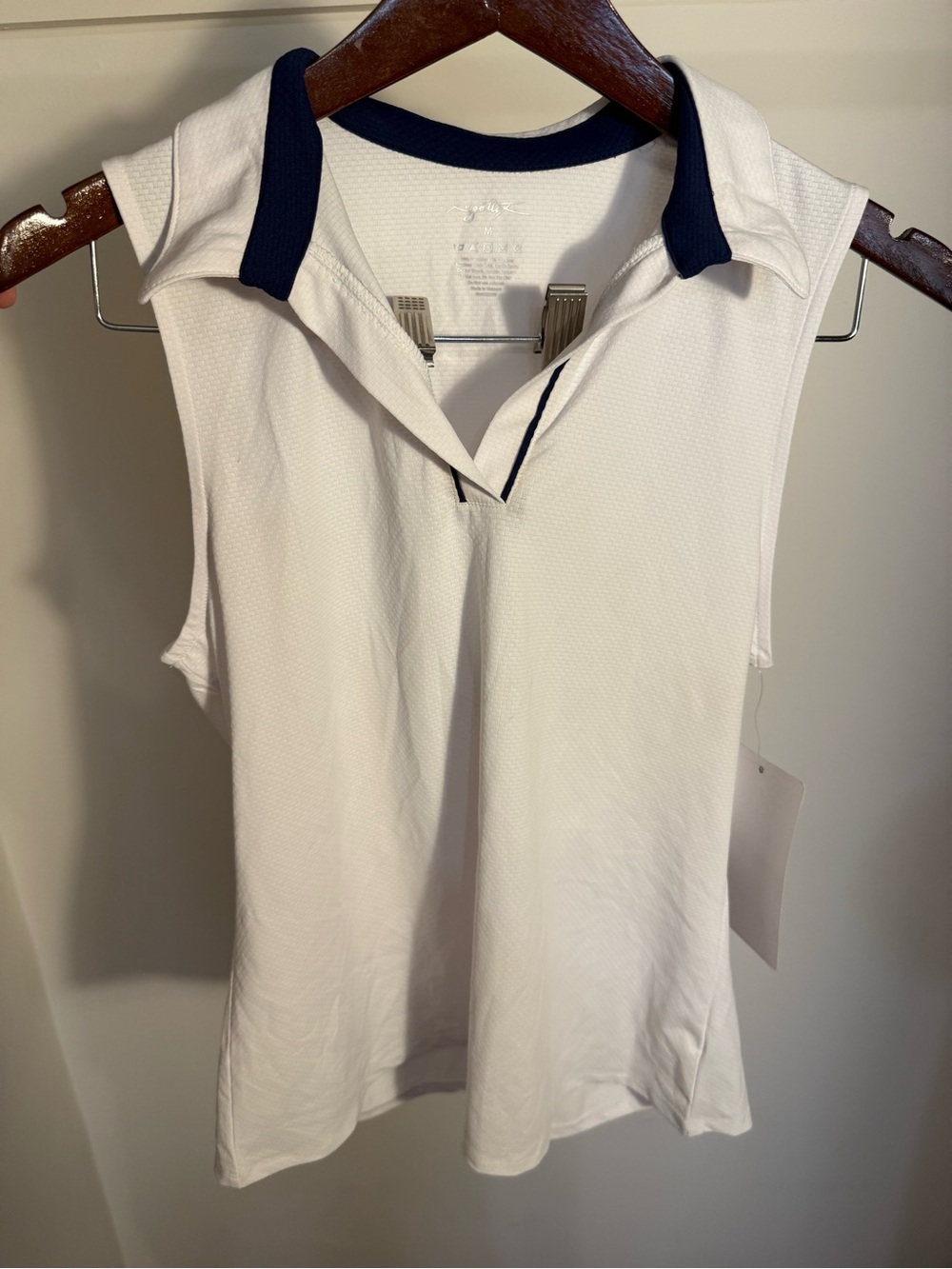 Gottex M Sleeveless White Polo Tank with Navy Trim